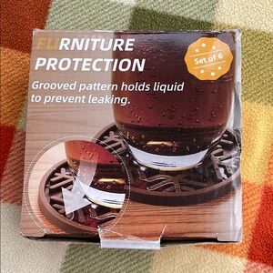 Set of 6 Furniture Protection Grooved‎ Cup Coasters